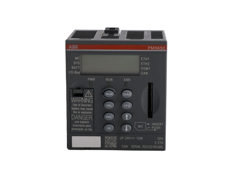 ABB PM5650-2ETH AC500 V3 Ethernet processor module front view